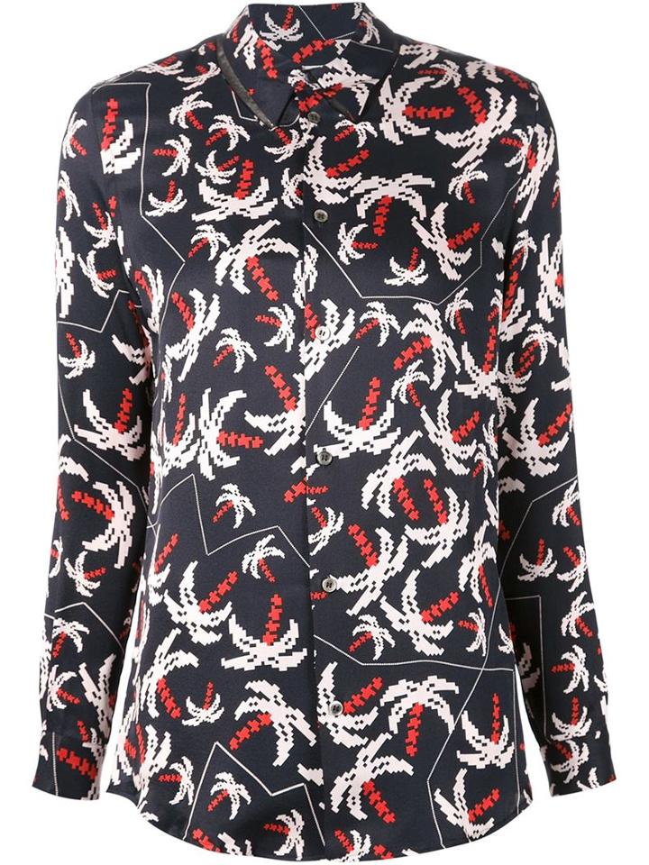 Julien David Pixel Palm Tree Print Shirt, Women's, Size: Medium, Black, Silk