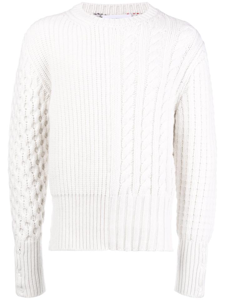 Thom Browne Chunky Cable Classic Crewneck Pullover W/ Rwb Intarsia