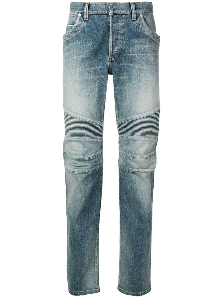 Balmain Washed Biker Jeans - Blue