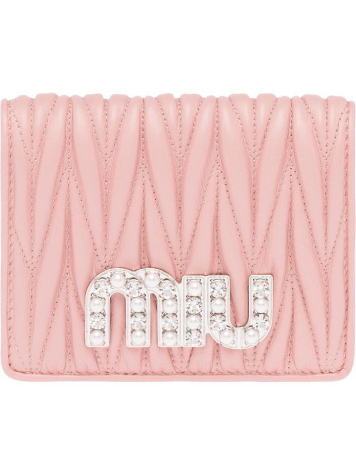 Miu Miu Matelassé Embellished Billfold Wallet - Pink & Purple