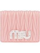 Miu Miu Matelassé Embellished Billfold Wallet - Pink & Purple