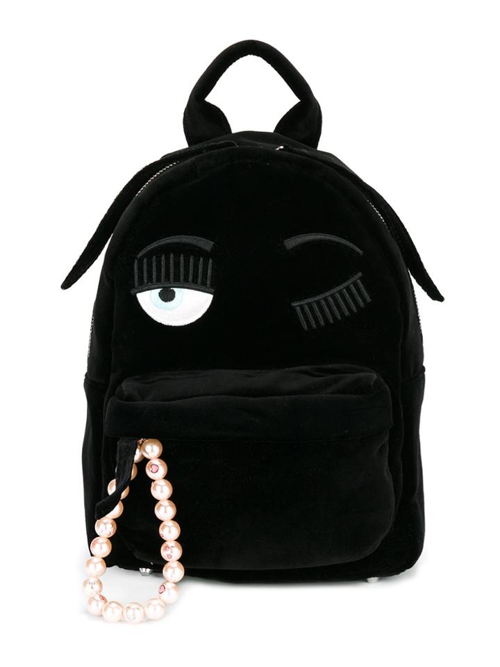 Chiara Ferragni Kids Flirting Embroidered Backpack - Black