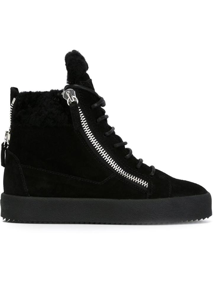 Giuseppe Zanotti Design Zip Detail Hi-top Sneakers, Women's, Size: 37, Black, Rubber/velvet