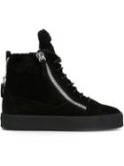 Giuseppe Zanotti Design Zip Detail Hi-top Sneakers, Women's, Size: 37, Black, Rubber/velvet