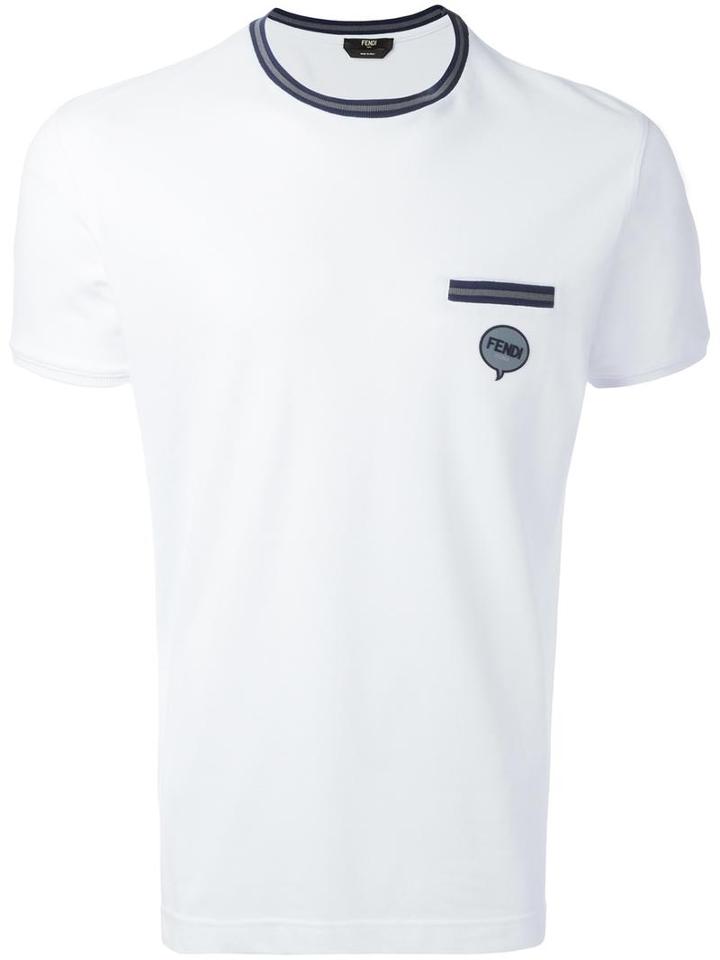 Fendi Striped Trim T-shirt, Men's, Size: 52, White, Cotton