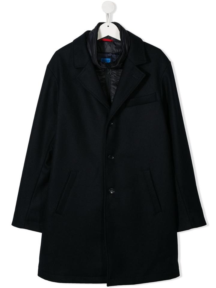 Fay Kids Layered Button Coat - Blue