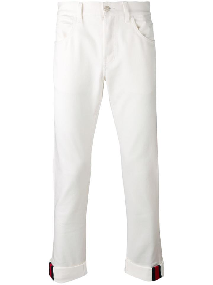 Gucci Web Trim Jeans, Men's, Size: 32, White, Cotton