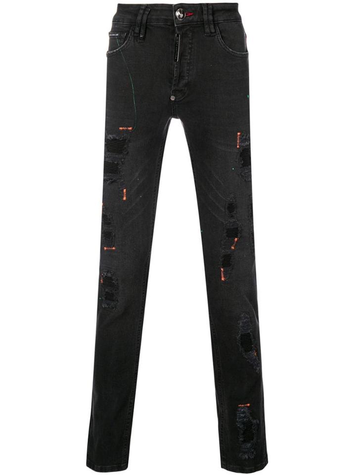 Philipp Plein Destroyed Super Straight-cut Jeans - Black