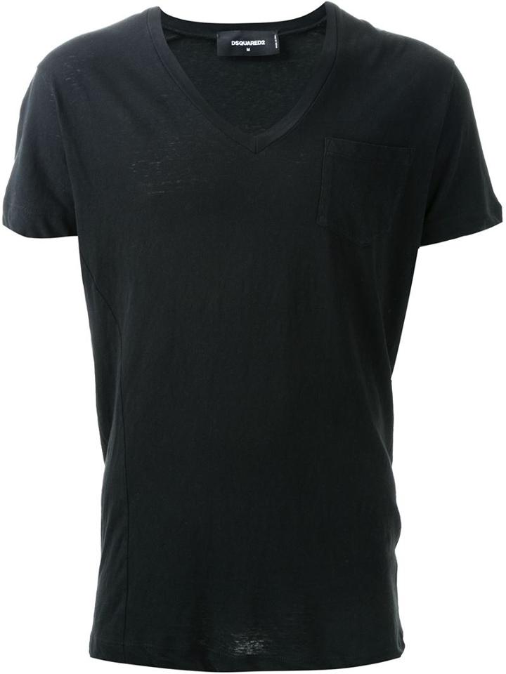 Dsquared2 Pocket V-neck T-shirt, Men's, Size: M, Black, Cotton