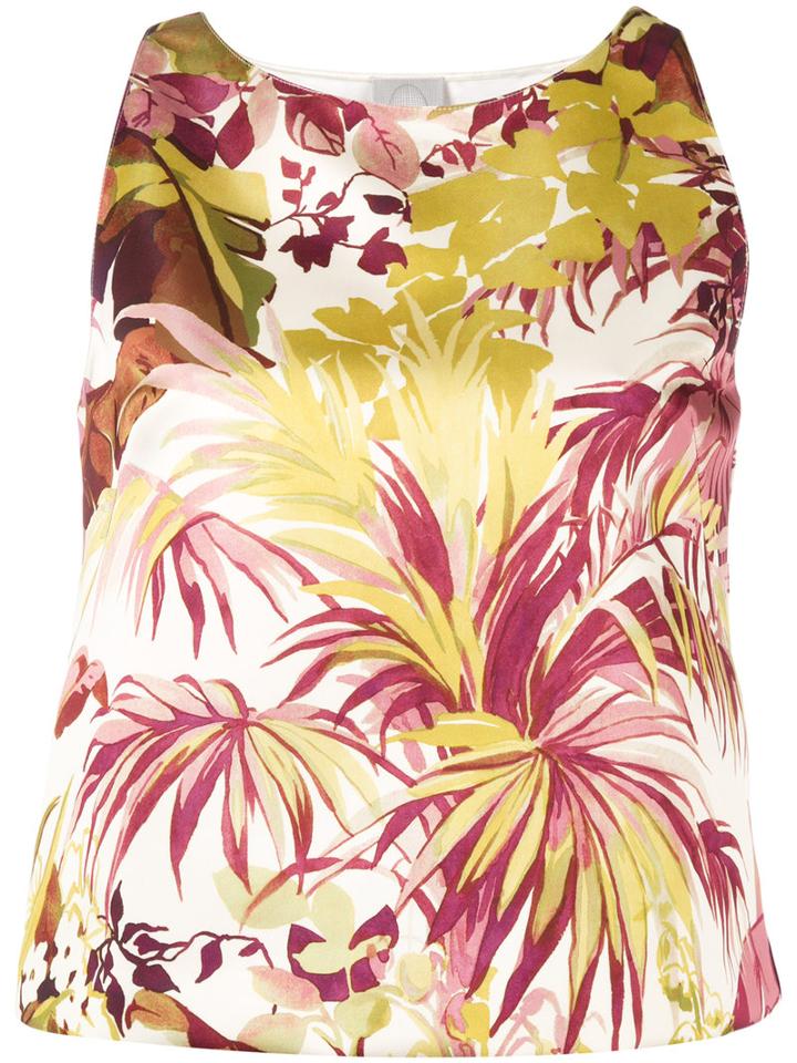 Eggs Floral Print Cropped Tank, Women's, Size: 42, Green, Polyester