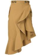 Self-portrait Ruffled Asymmetric Skirt - Brown