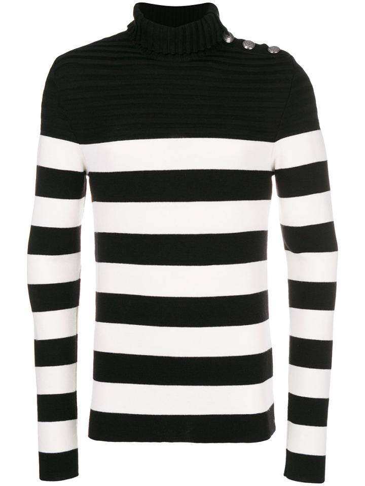 Balmain Button Shoulder Turtleneck Sweater - Black