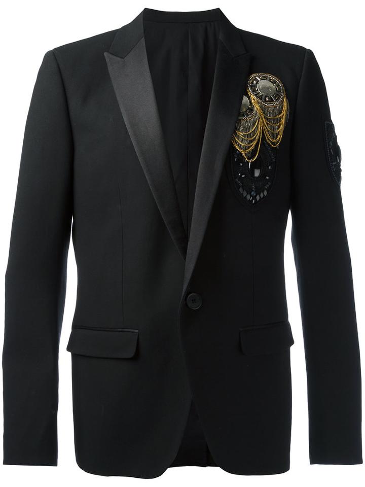 Balmain Embellished Blazer, Men's, Size: 50, Black, Cotton