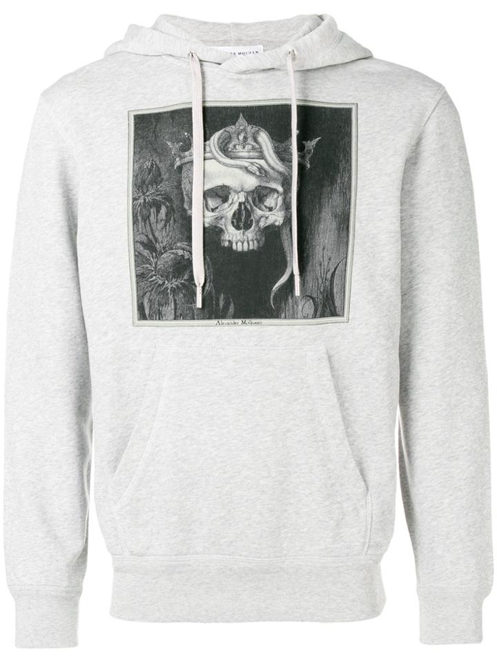Alexander Mcqueen Printed King Skull Hoodie - Grey