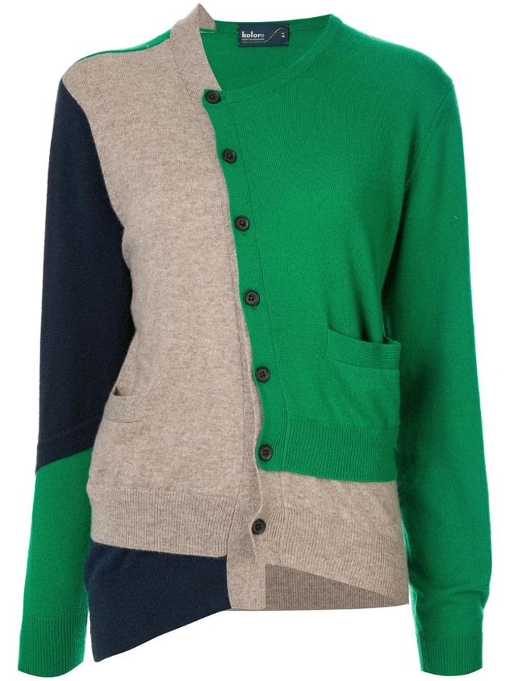 Kolor Patch Panelled Cardigan - Green