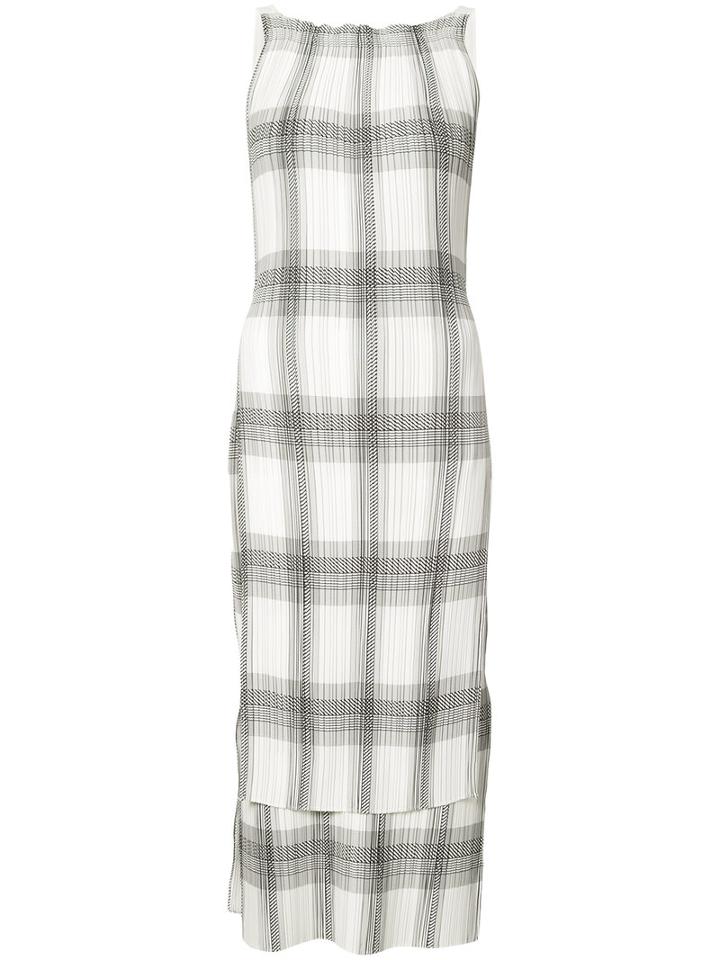 Helmut Lang - Pleated Plaid Dress - Women - Polyester/spandex/elastane - M, White, Polyester/spandex/elastane
