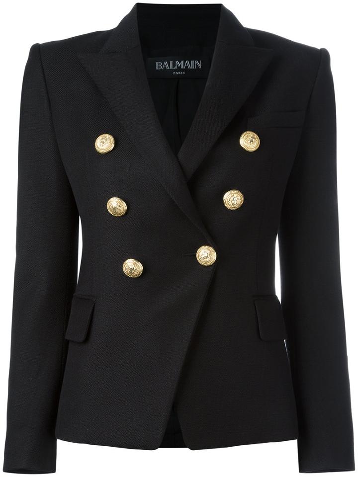 Balmain Double Breasted Blazer, Women's, Size: 42, Black, Viscose/spandex/elastane/cotton