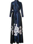 Metallic Floral Print Dress, Women's, Size: 12, Blue, Silk/acetate/polyester, Carolina Herrera