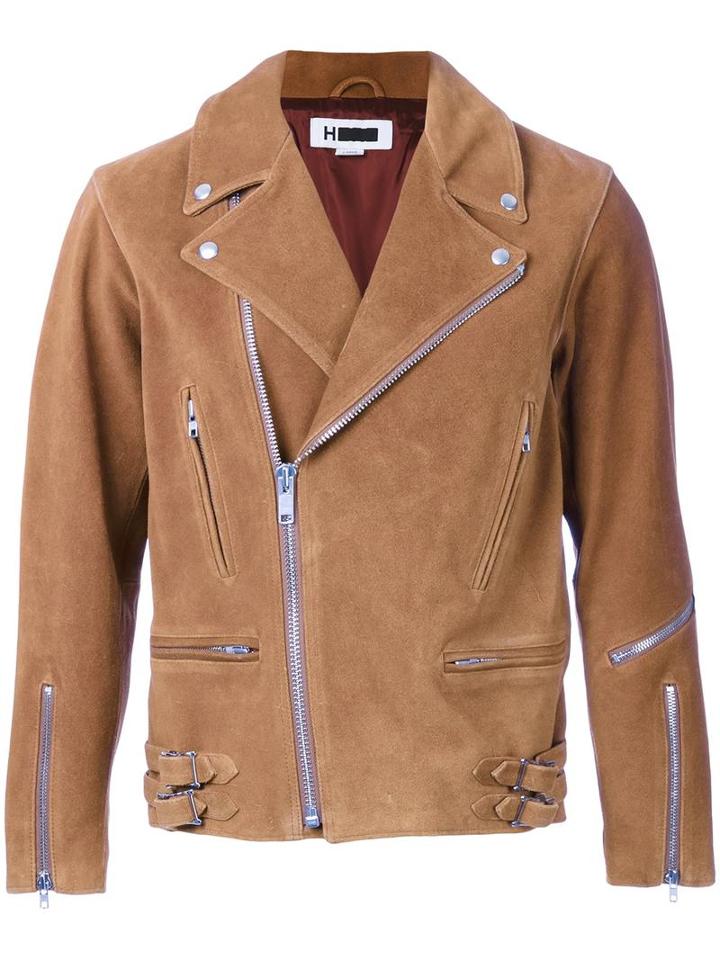 H Beauty & Youth. Short Biker Jacket, Men's, Size: Medium, Brown, Cupro/leather