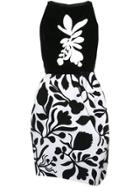 Oscar De La Renta Floral Boat Neck Dress - Black