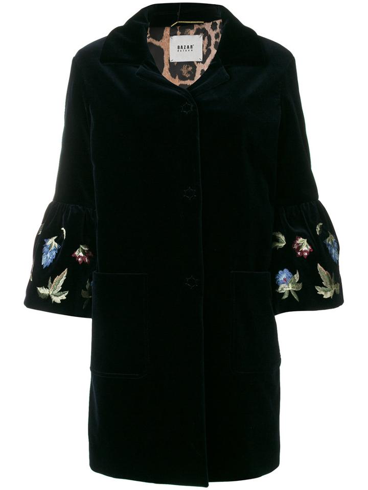 Bazar Deluxe - Velvet Embroidered Sleeve Coat - Women - Cotton/spandex/elastane - 44, Blue, Cotton/spandex/elastane