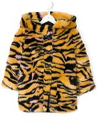 Kenzo Kids - Faux Fur Tiger Stripe Hooded Coat - Kids - Cotton/acrylic/polyester - 10 Yrs, Yellow/orange