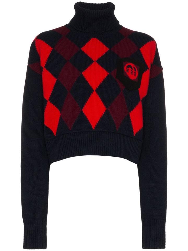 Miu Miu Intarsia-knit Virgin-wool Roll-neck Sweater - Blue