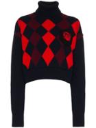 Miu Miu Intarsia-knit Virgin-wool Roll-neck Sweater - Blue