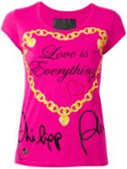 Philipp Plein 'love Is Everything' Slogan T-shirt, Women's, Size: Medium, Pink/purple, Cotton