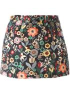 Red Valentino Floral Jacquard Mini Skirt, Women's, Size: 38, Black, Polyester/acetate