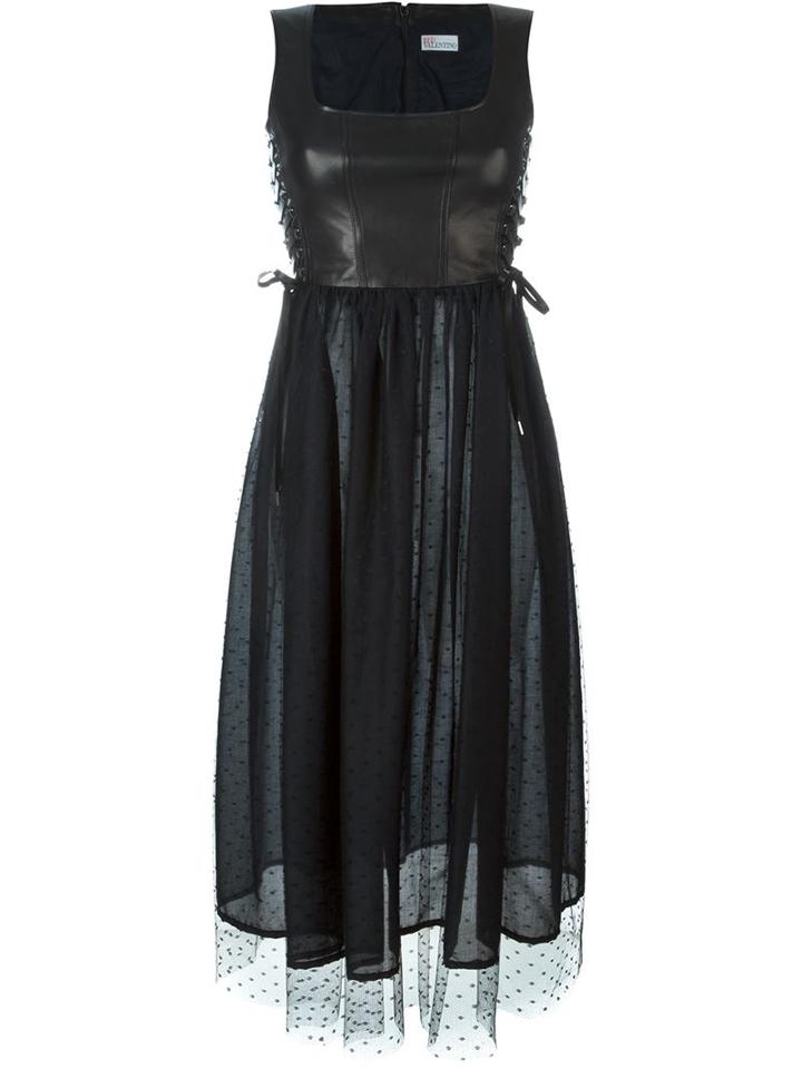 Red Valentino Tulle And Leather Dress