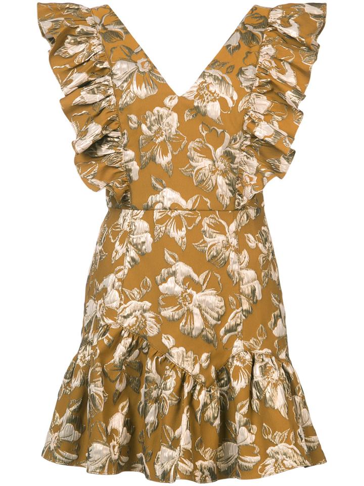 Love Shack Fancy Floral Flared Dress - Metallic
