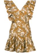 Love Shack Fancy Floral Flared Dress - Metallic