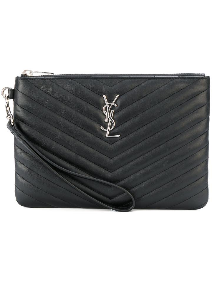 Saint Laurent - Monogram Wristlet Pouch - Women - Leather - One Size, Black, Leather