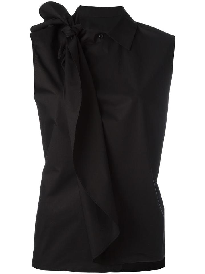Mm6 Maison Margiela - Tie Knot Detail Blouse - Women - Cotton - 46, Black, Cotton