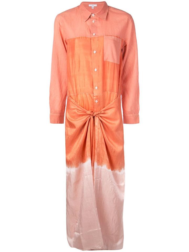 Tome Long Shirt Dress With Knot - Orange