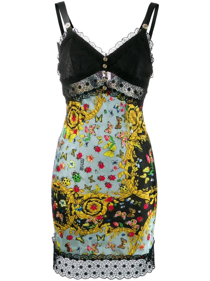 Versace Jeans Floral-print Slip Dress - Black