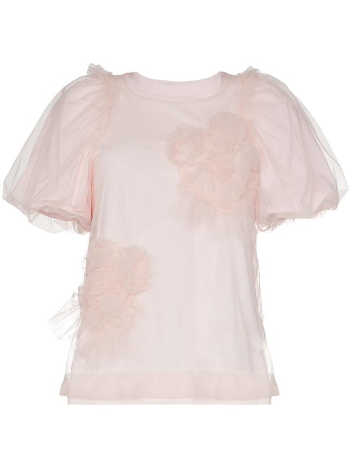 Simone Rocha Floral-embellished Tulle T-shirt - Pink