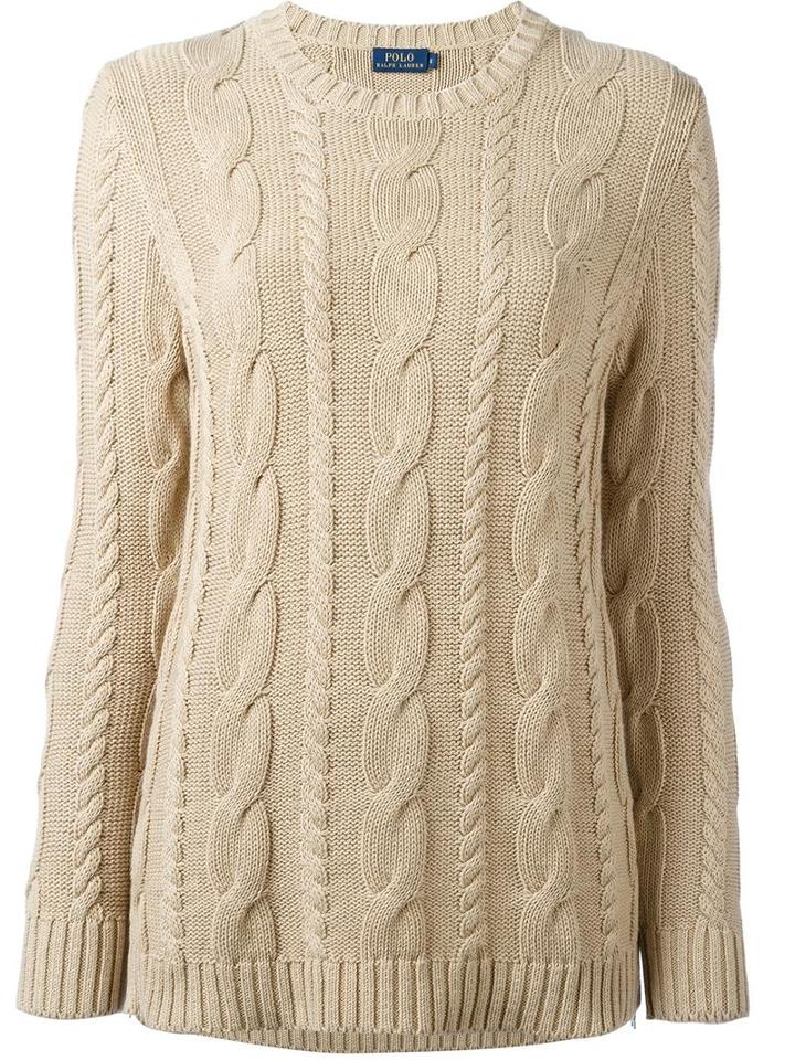 Polo Ralph Lauren Braided Trim Long Jumper, Women's, Size: Large, Brown, Cotton/sheep Skin/shearling