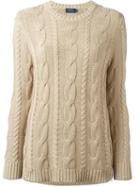 Polo Ralph Lauren Braided Trim Long Jumper, Women's, Size: Large, Brown, Cotton/sheep Skin/shearling