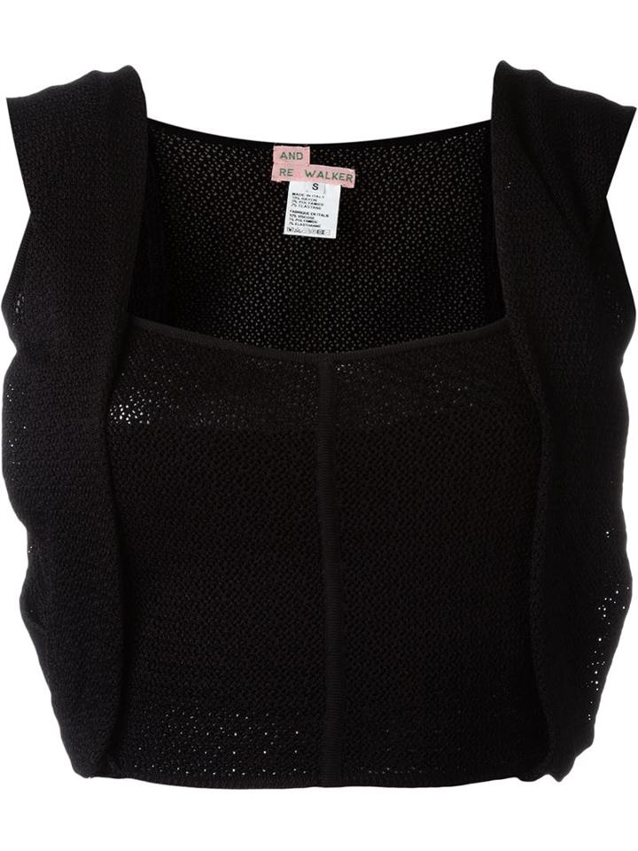 And Re Walker Woven Overlay Detail Cropped Top, Women's, Size: Small, Black, Rayon/polyamide/spandex/elastane