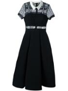 Self-portrait Flared Lace Panel Dress, Women's, Size: 12, Black, Polyester/polyamide/cotton