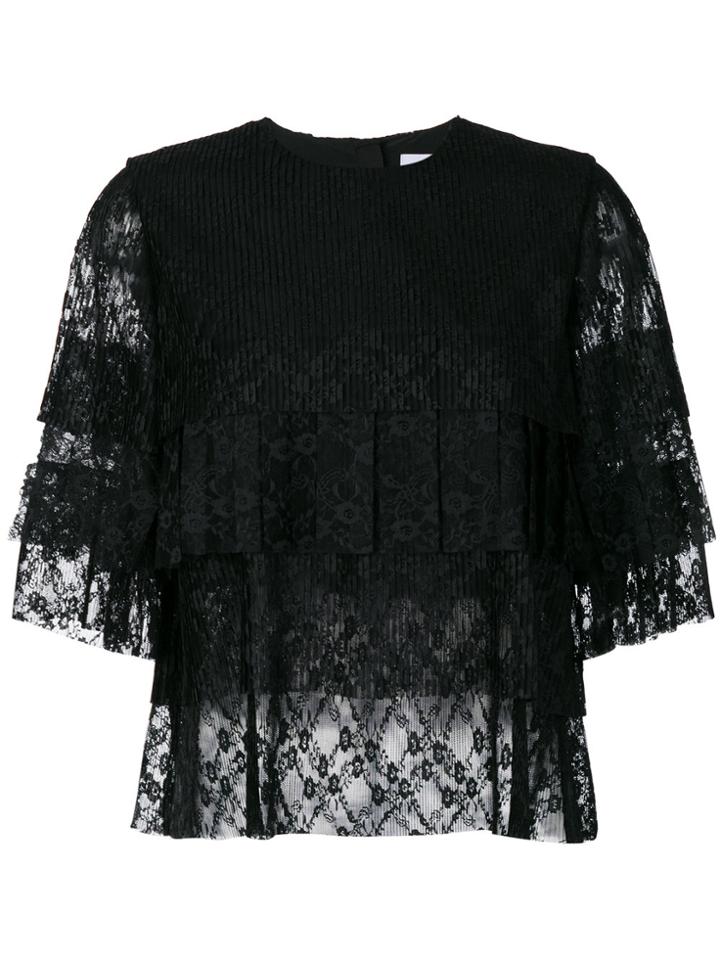 Msgm Pleated Lace T-shirt - Black