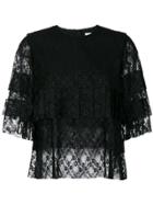 Msgm Pleated Lace T-shirt - Black