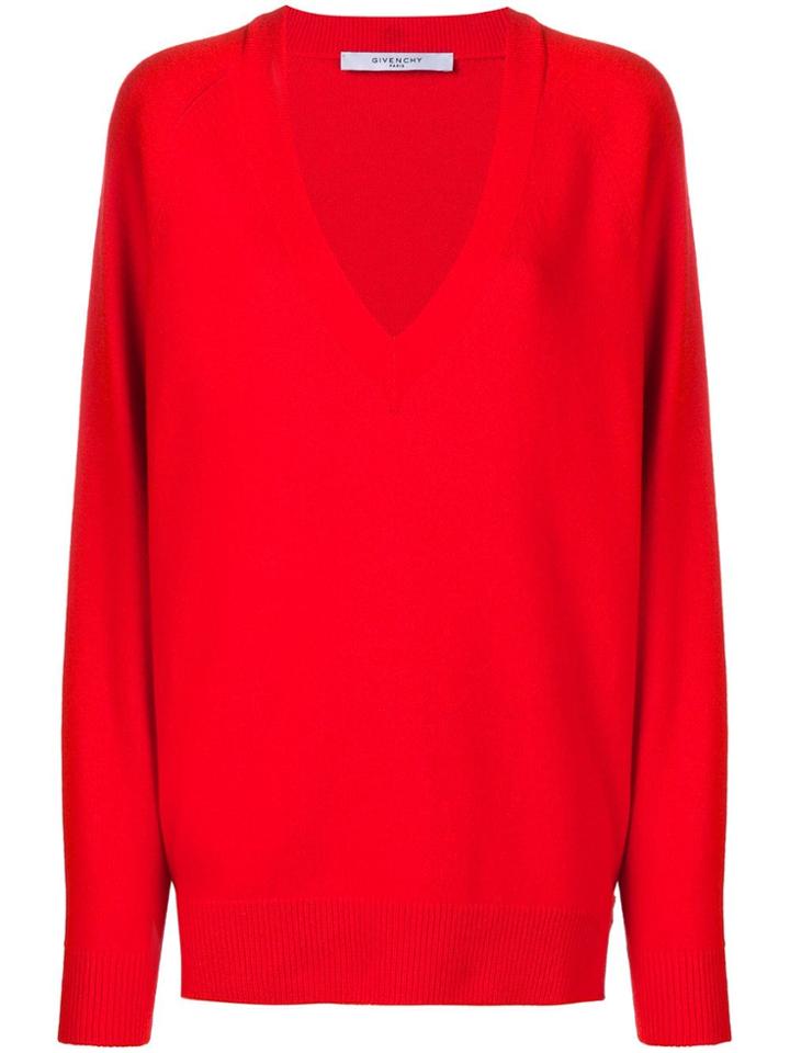 Givenchy Oversized Zip-side V-neck Jumper - Red
