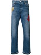 Alexander Mcqueen Embroidered Straight-leg Jeans - Blue