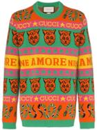 Gucci Tiger Snake Striped Wool Jumper - Orange