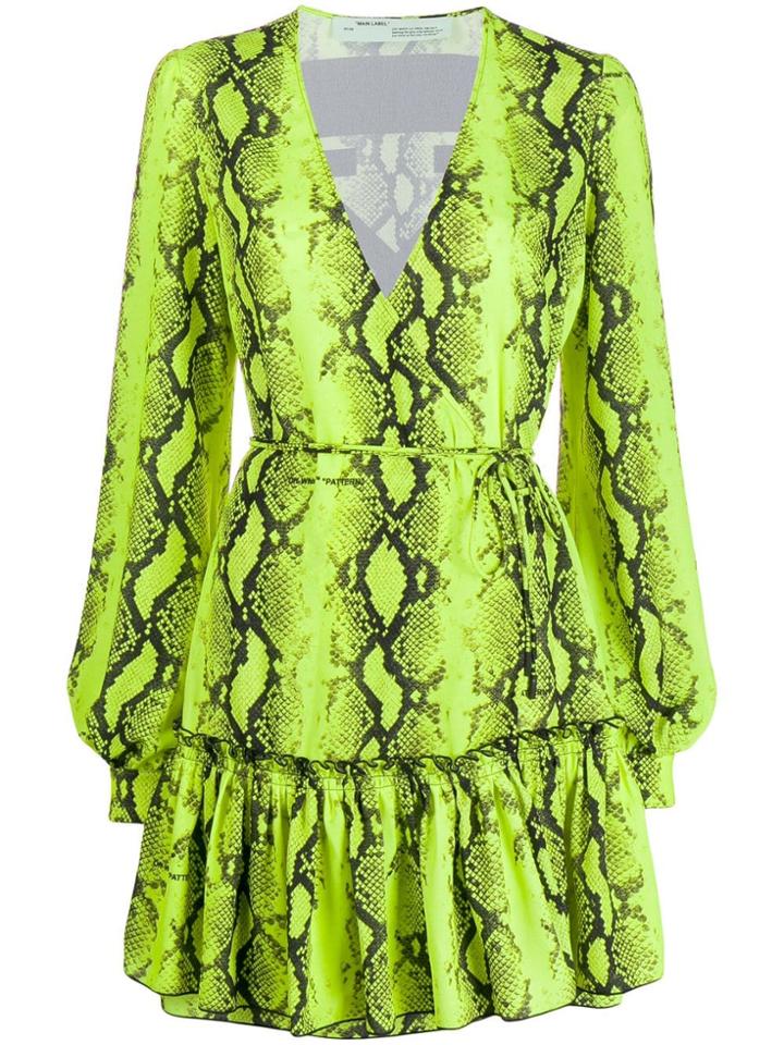 Off-white Neon Snake Print Dress - Yellow