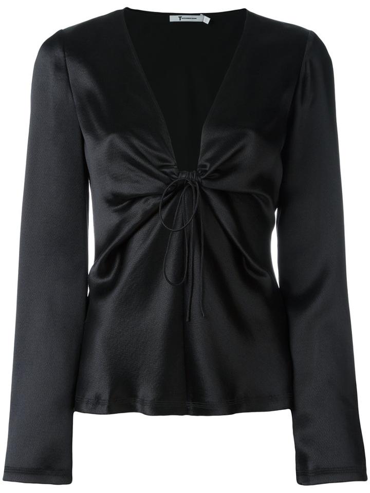 Alexander Wang Plunge Tied Top, Women's, Size: 6, Black, Silk/polyester