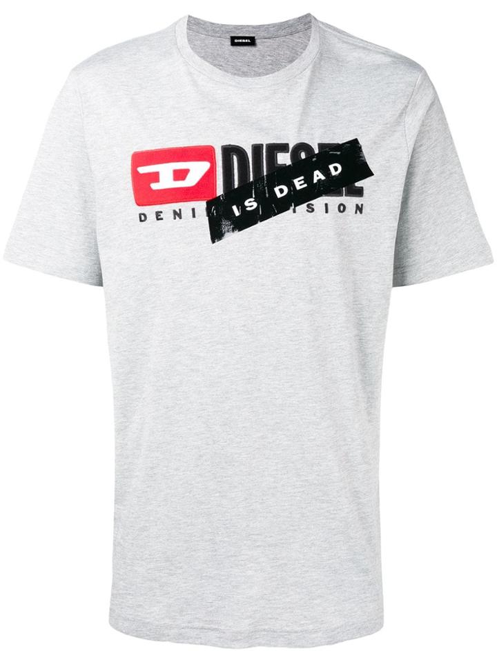 Diesel Logo Slogan Print T-shirt - Grey